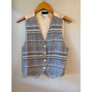 Anxiety Button Front Vest Womens Large Blue White‎ Woven Boho Vintage Waistcoat